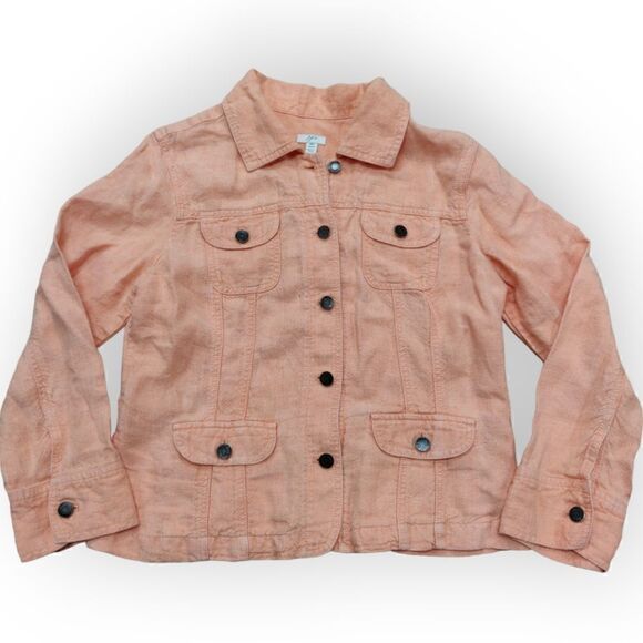 NWOT J.Jill 100% Linen peach salmon pink jacket size MP - Picture 1 of 7